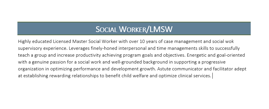 social work resume profile