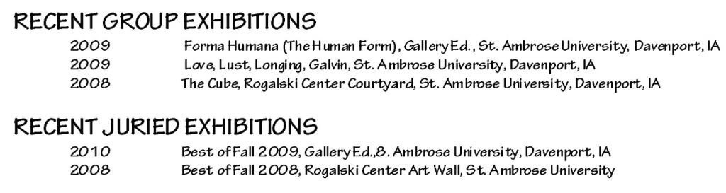 Exhibitions artist cv