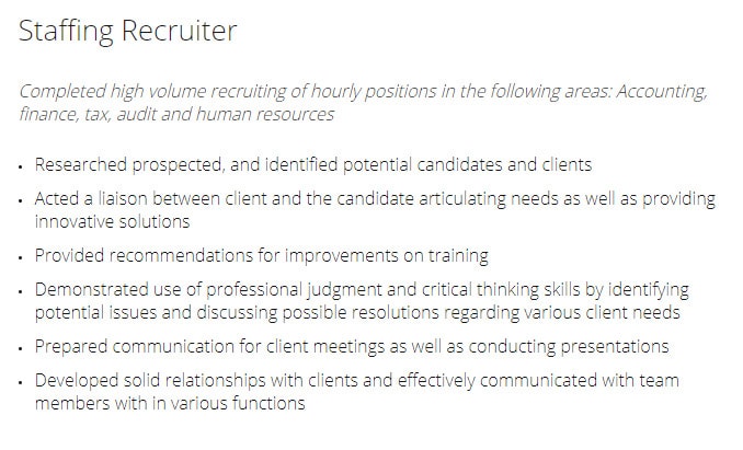 staffing recruiter resume example