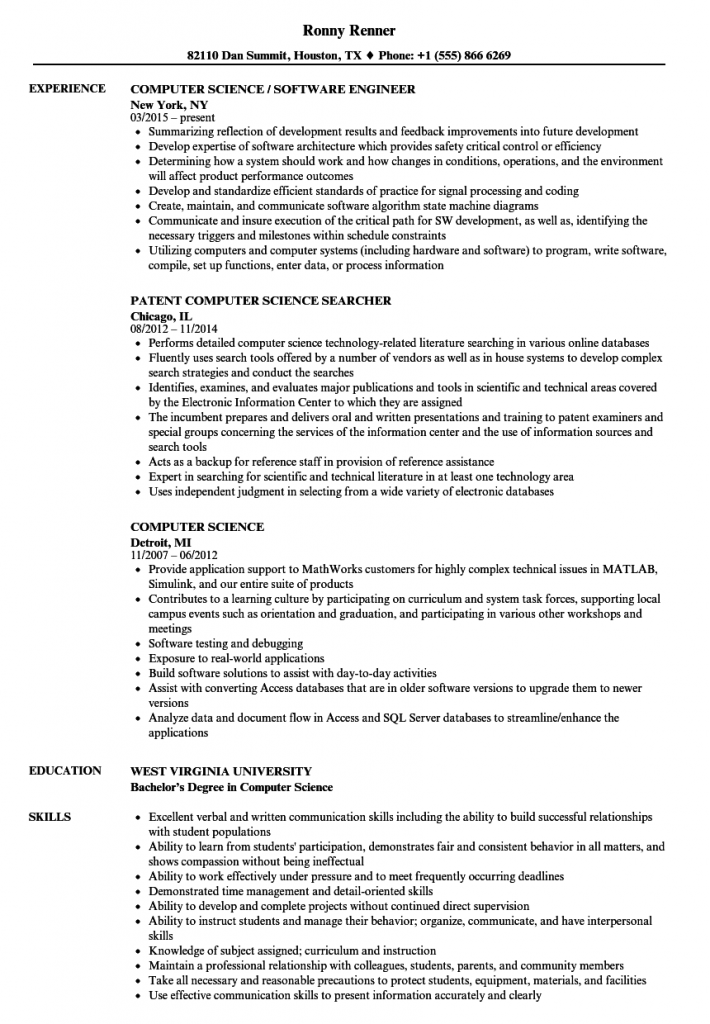 computer science graduate resume summary