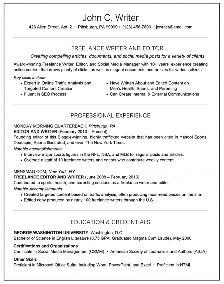 How to List Freelance Work on Resume - Resume Writing Lab