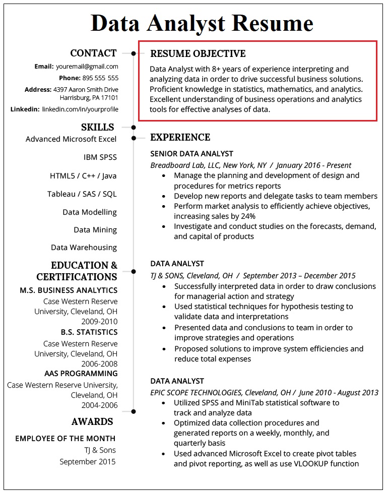 Data-Analyst-resume-objective