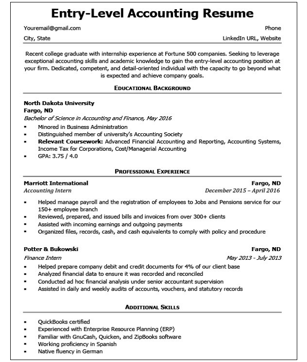 Entry Level Accounting Resume