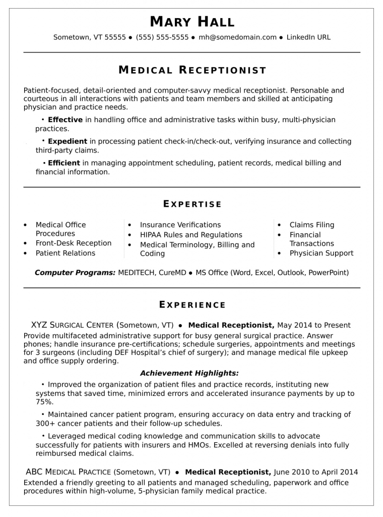 Resume for a medical industry