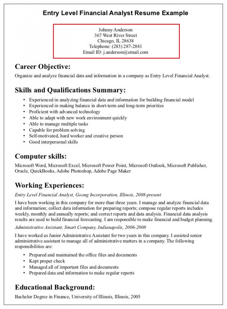 contact information on resume