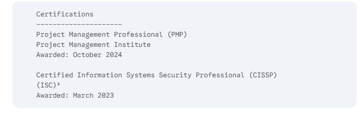 List Executive Education on Resume Certifications