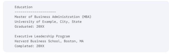 List Executive Education on Resume